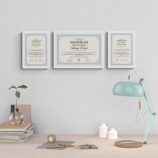 Beyaz Ahşap Çerçeve – Belge, Sertifika Çerçeveleri - A3, A4, A5 Kağıt Boyutlarına Uygun