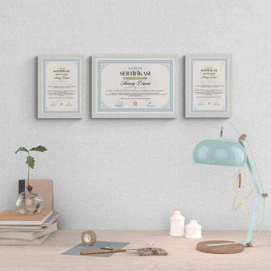 Gümüş Ahşap Çerçeve – Belge, Sertifika Çerçeveleri - A3, A4, A5 Kağıt Boyutlarına Uygun