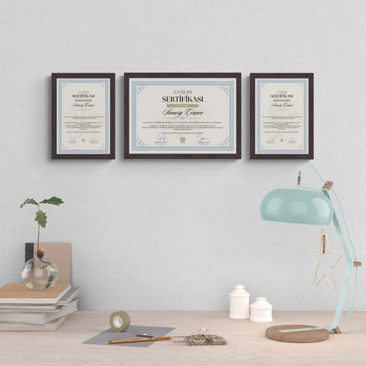 Koyu Ceviz Ahşap Çerçeve – Belge, Sertifika Çerçeveleri - A3, A4, A5 Kağıt Boyutlarına Uygun