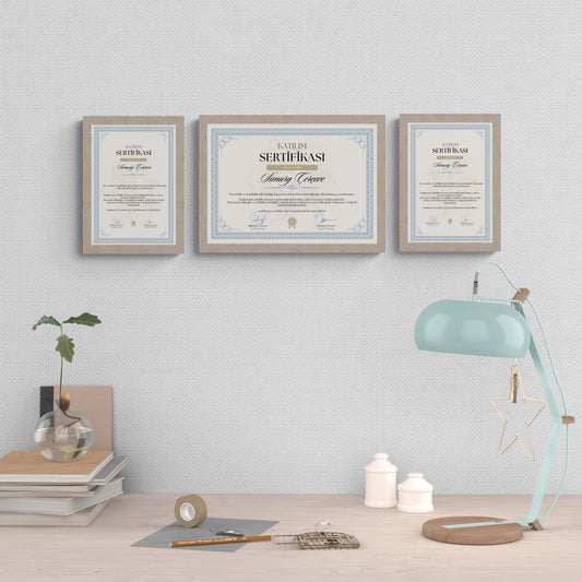 Meşe Renkli Ahşap Çerçeve – Belge, Sertifika Çerçeveleri - A3, A4, A5 Kağıt Boyutlarına Uygun