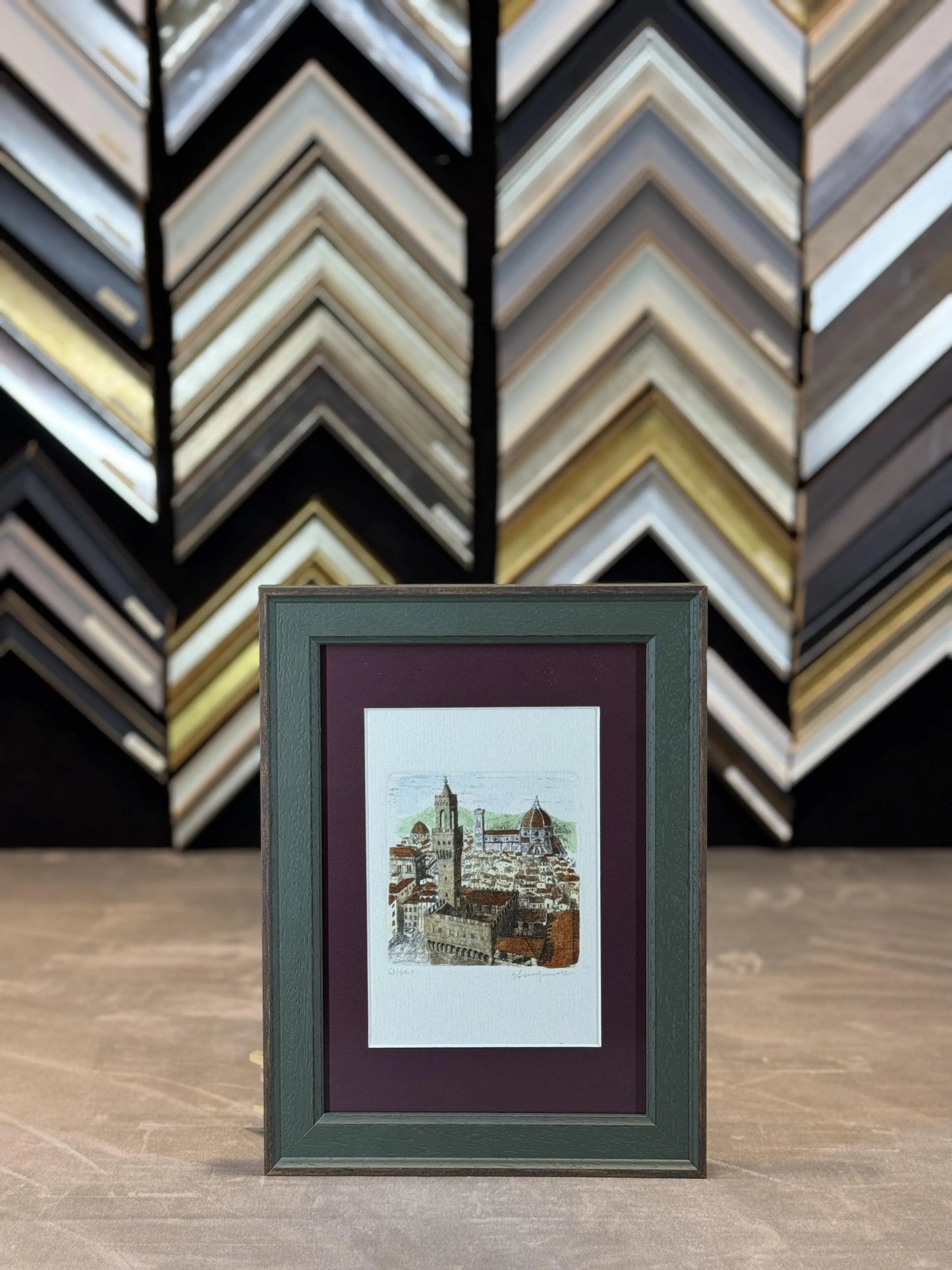 Koyu Yeşil / Ceviz Desenli Ahşap Çerçeve