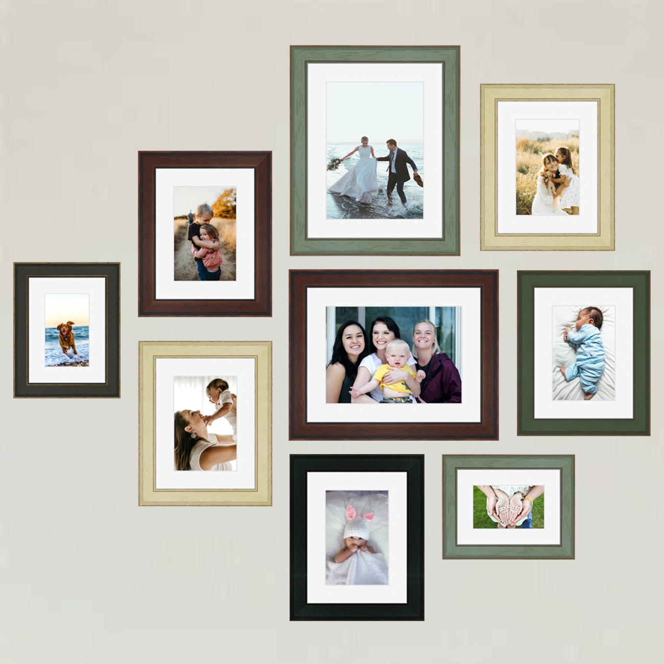 9’lu Ahşap Fotoğraf Çerçeve Seti – 8x13, 10x15, 15x21 – Dekoratif Galeri Duvarı