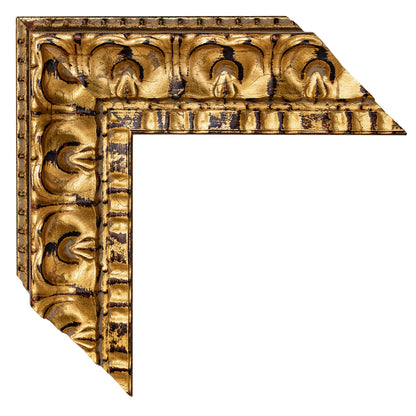 Altın Dekoratif İşlemeli Ahşap Çerçeve - Siyah Eskitmeli