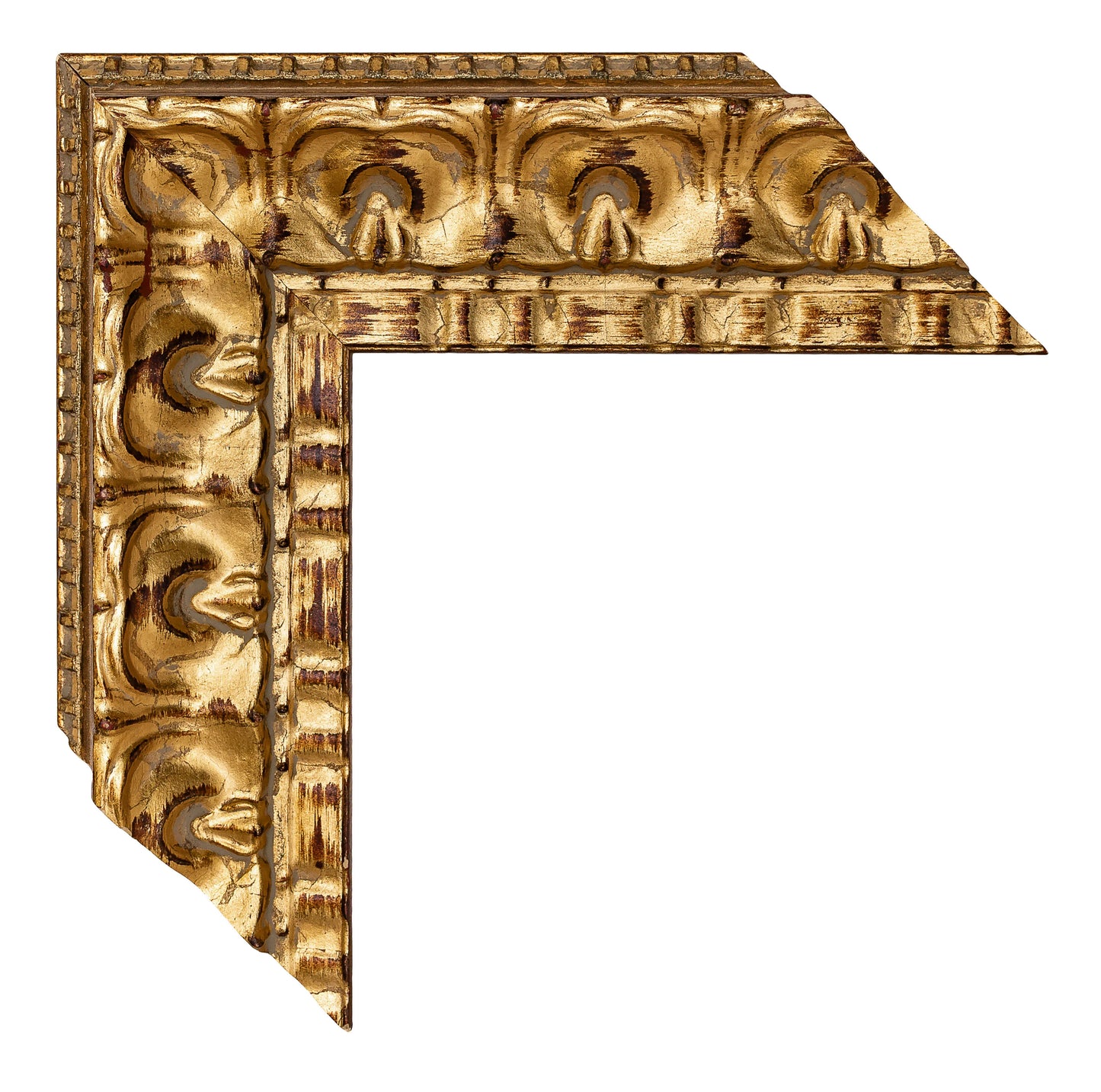 Altın Dekoratif İşlemeli Ahşap Çerçeve - Kahverengi Eskitmeli