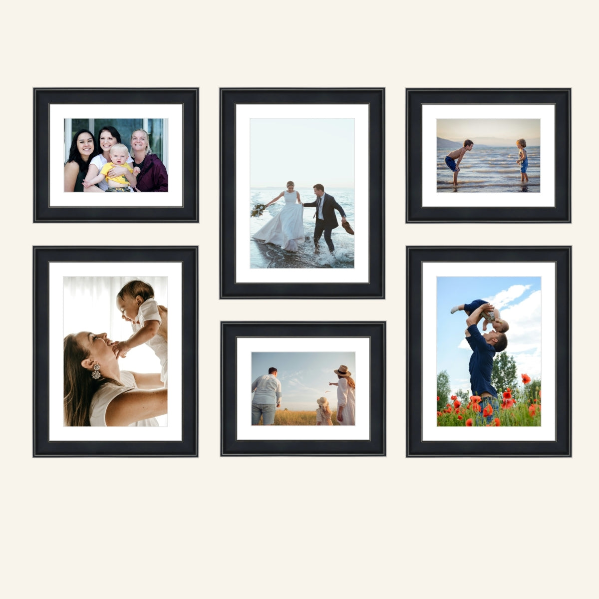 6’lı Siyah Ahşap Fotoğraf Çerçeve Seti – 15x21 & 21x30 – Galeri Duvarı