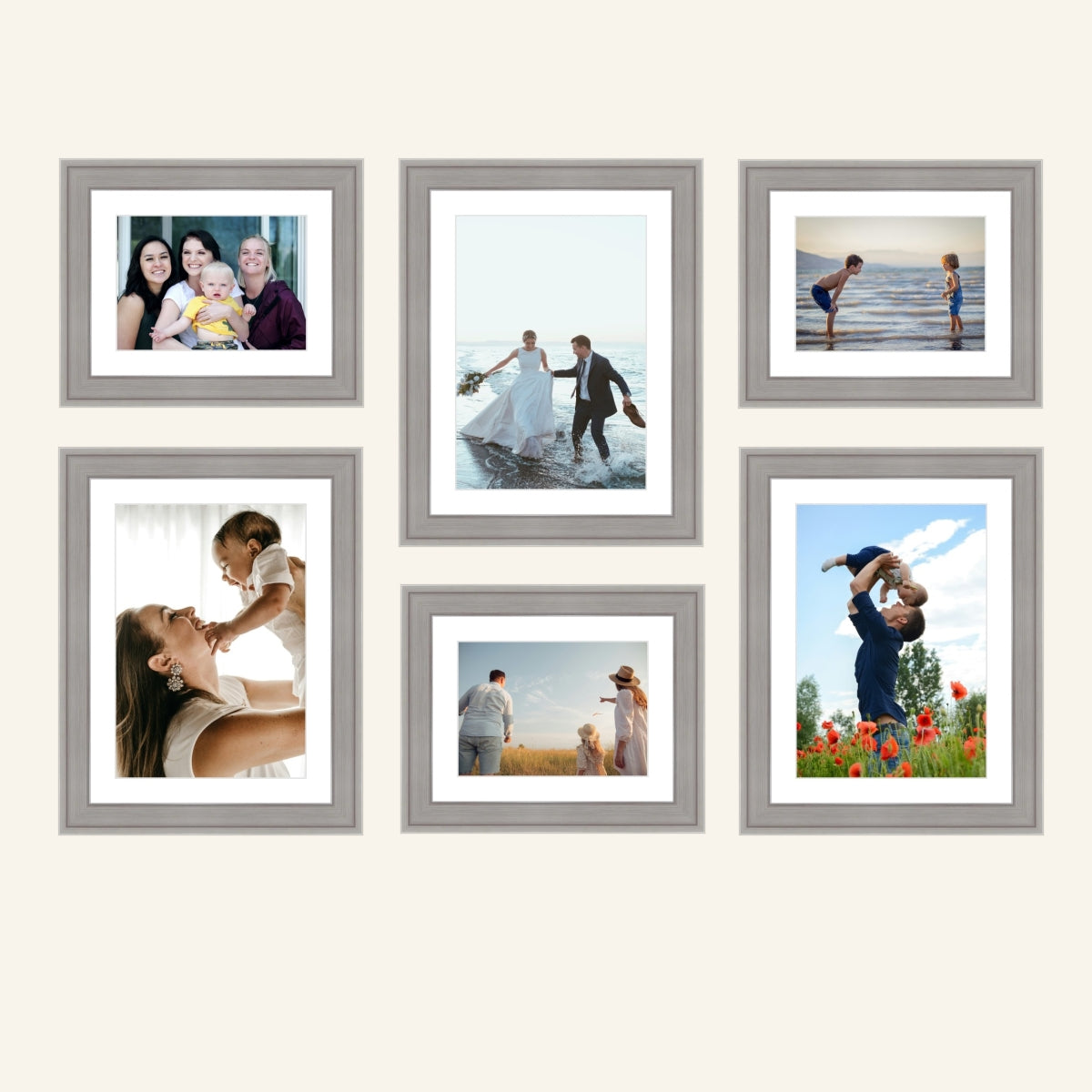 6’lı Gri Ahşap Fotoğraf Çerçeve Seti – 15x21 & 21x30 – Galeri Duvarı