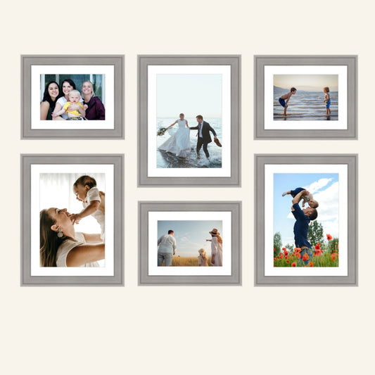 6’lı Gri Ahşap Fotoğraf Çerçeve Seti – 15x21 & 21x30 – Galeri Duvarı