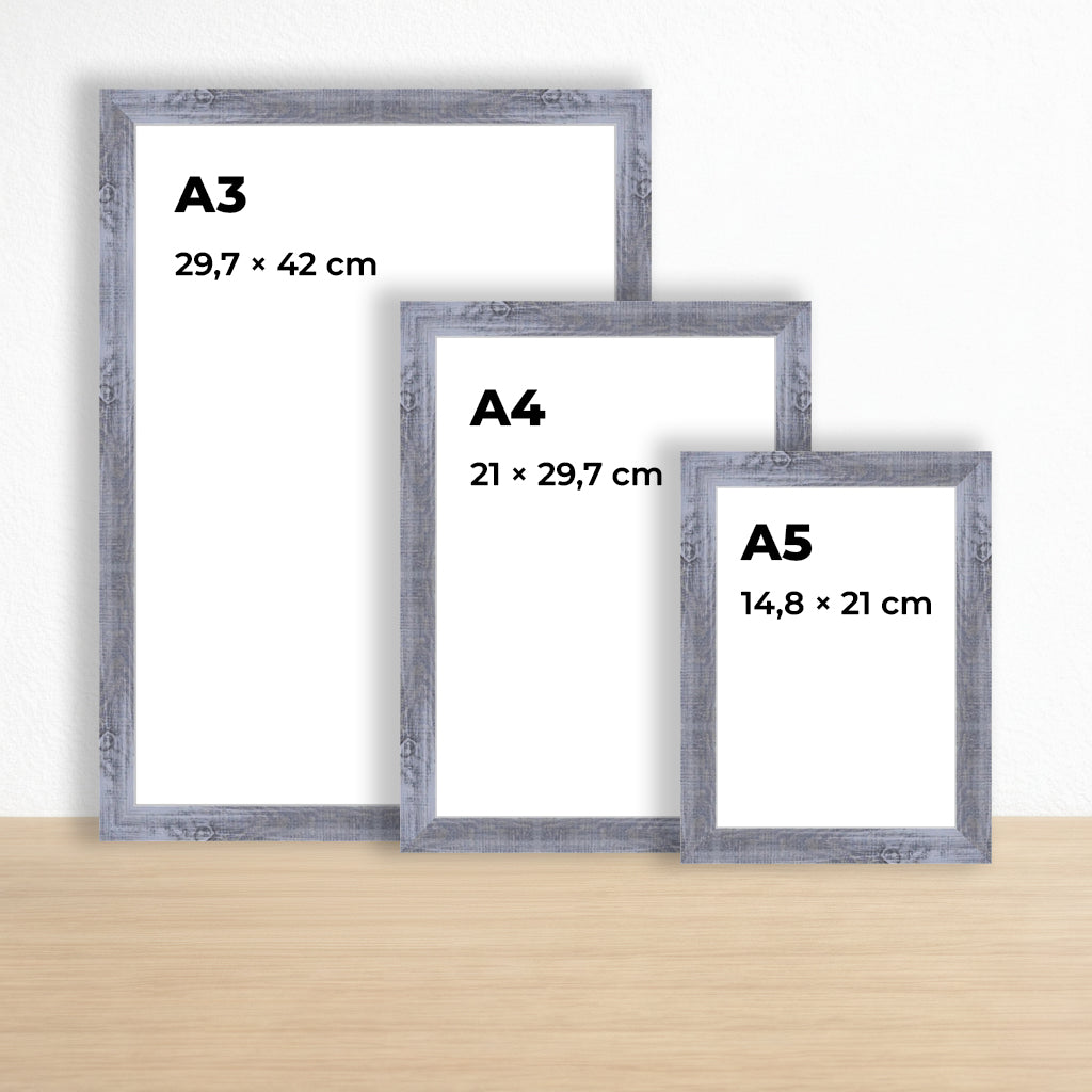 Gri Eskitmeli Ahşap Çerçeve – Belge, Sertifika Çerçeveleri - A3, A4, A5 Kağıt Boyutlarına Uygun