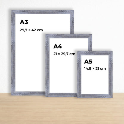Gri Eskitmeli Ahşap Çerçeve – Belge, Sertifika Çerçeveleri - A3, A4, A5 Kağıt Boyutlarına Uygun
