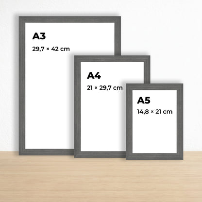 Gri Ahşap Çerçeve – Belge, Sertifika Çerçeveleri - A3, A4, A5 Kağıt Boyutlarına Uygun