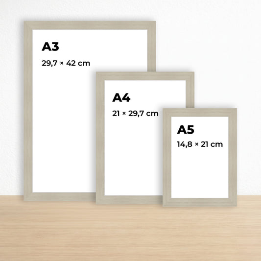 Gümüş Alüminyum Görünümlü Ahşap Çerçeve – Belge, Sertifika Çerçeveleri - A3, A4, A5 Kağıt Boyutlarına Uygun