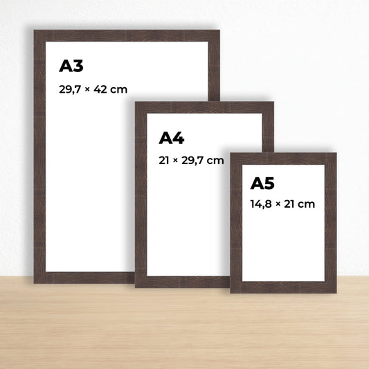 Ceviz Renkli Meşe Görünümlü Ahşap Çerçeve – Belge, Sertifika Çerçeveleri - A3, A4, A5 Kağıt Boyutlarına Uygun