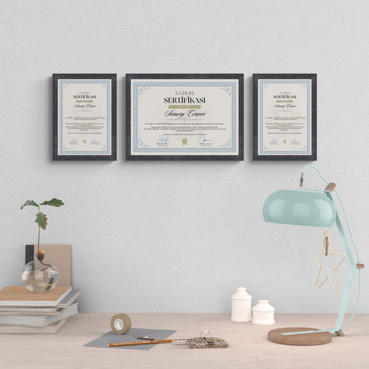 Siyah Eskitmeli Ahşap Çerçeve – Belge, Sertifika Çerçeveleri - A3, A4, A5 Kağıt Boyutlarına Uygun