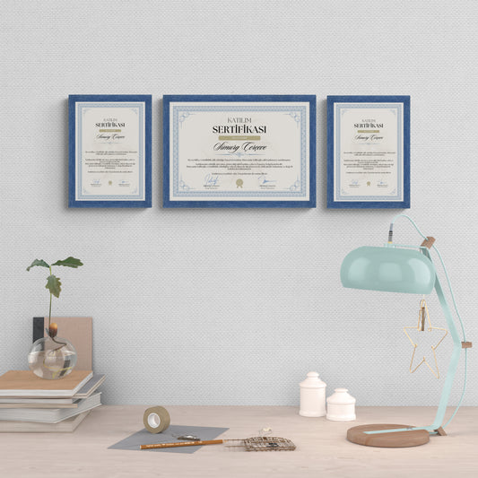 Lacivert Eskitmeli Ahşap Çerçeve – Belge, Sertifika Çerçeveleri - A3, A4, A5 Kağıt Boyutlarına Uygun