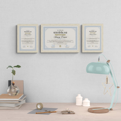 Altın Renkli Alüminyum Görünümlü Ahşap Çerçeve – Belge, Sertifika Çerçeveleri - A3, A4, A5 Kağıt Boyutlarına Uygun