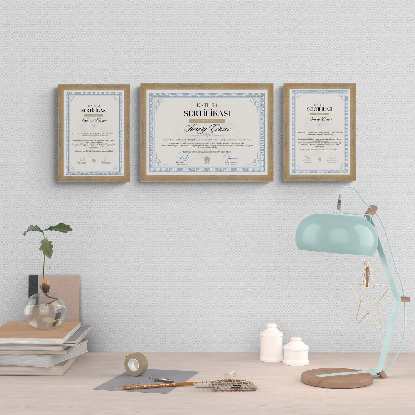 Altın Eskitmeli Ahşap Çerçeve – Belge, Sertifika Çerçeveleri - A3, A4, A5 Kağıt Boyutlarına Uygun