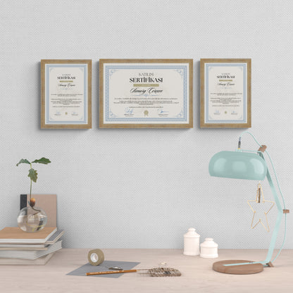 Altın Eskitmeli Ahşap Çerçeve – Belge, Sertifika Çerçeveleri - A3, A4, A5 Kağıt Boyutlarına Uygun