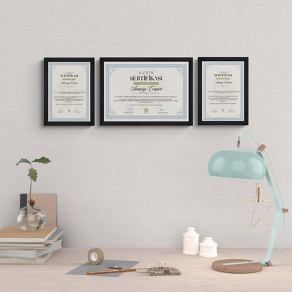 Siyah Ahşap Çerçeve – Belge, Sertifika Çerçeveleri - A3, A4, A5 Kağıt Boyutlarına Uygun
