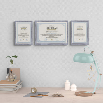 Gri Eskitmeli Ahşap Çerçeve – Belge, Sertifika Çerçeveleri - A3, A4, A5 Kağıt Boyutlarına Uygun