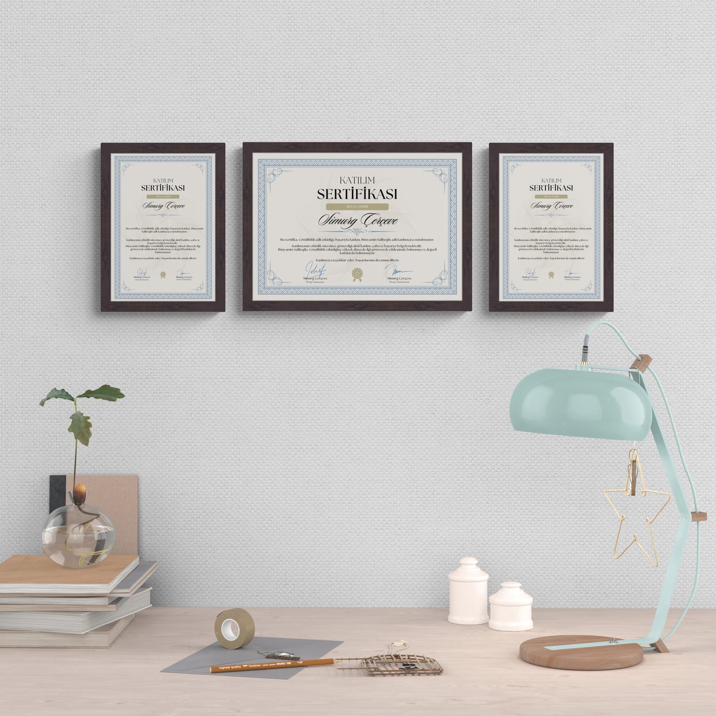 Koyu Ceviz Ahşap Çerçeve – Belge, Sertifika Çerçeveleri - A3, A4, A5 Kağıt Boyutlarına Uygun