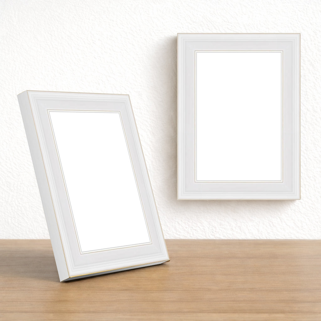 Beyaz Klasik Ahşap Fotoğraf Çerçevesi – Masaüstü & Duvar Tipi (23 mm)