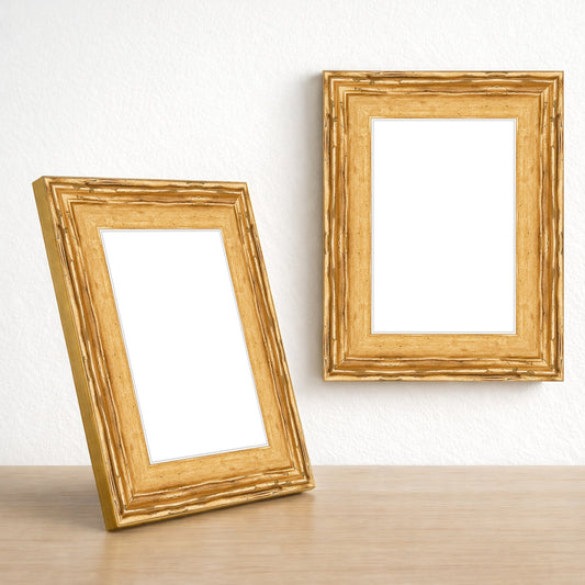 Açık Altın Eskitme Ahşap Fotoğraf Çerçevesi – Masaüstü & Duvar Tipi (35 mm)