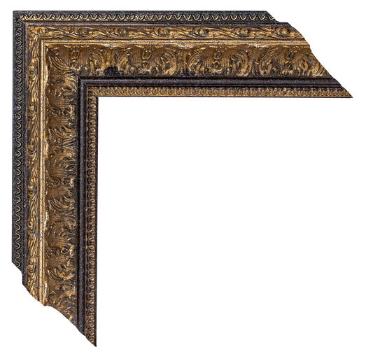 Altın - Siyah Eskitilmiş Ahşap Oyma Çerçeve