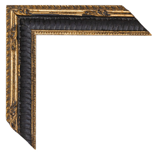Altın - Siyah Eskitilmiş Ahşap Oyma Çerçeve